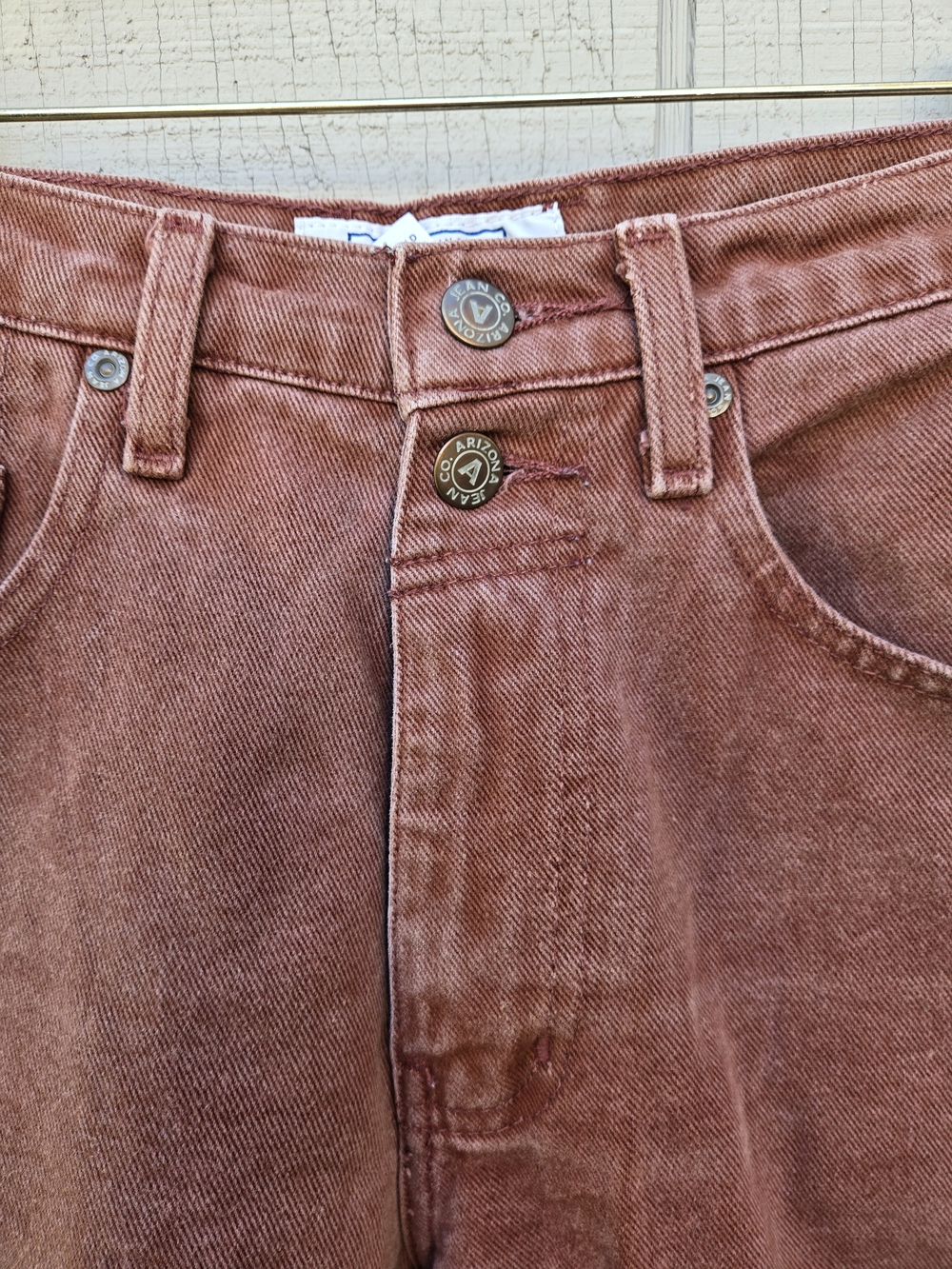 Arizona Jeans Co High Waisted Rust Terracotta Brown Denim Jean Mom Shorts - Picture 5 of 14